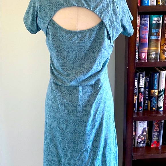 KUHL blue Oriana DRESS open back cut out short sleeve vneck geometric flared XL - Picture 2 of 13